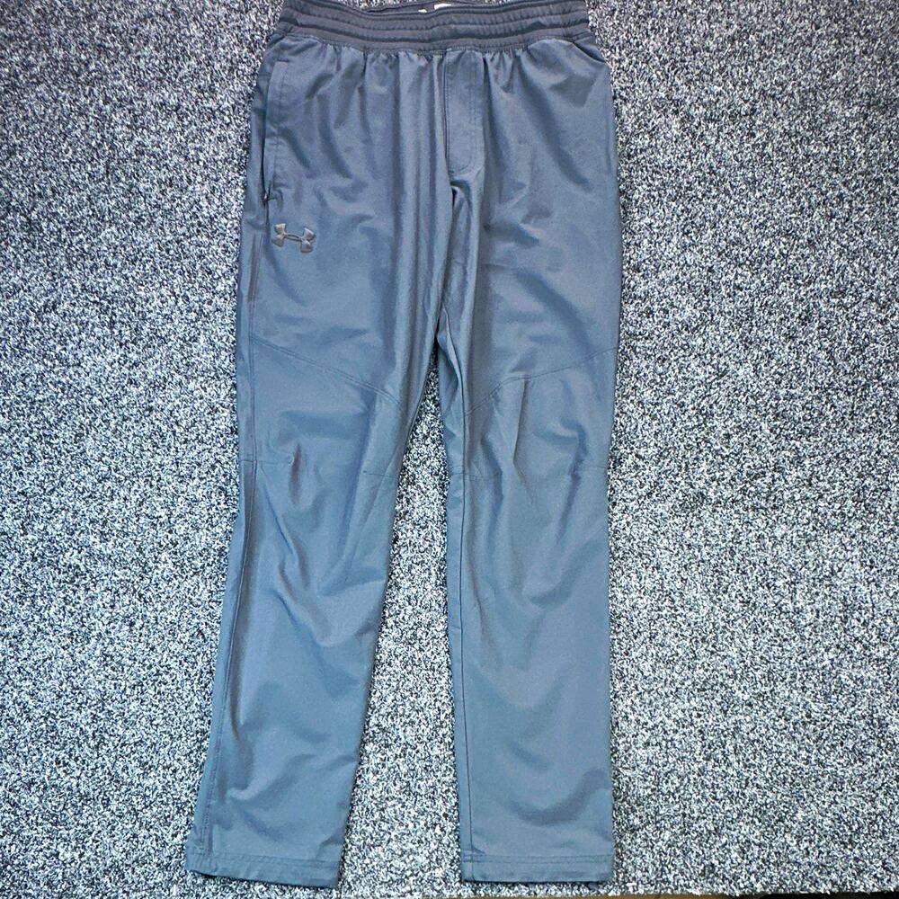 Under Armour Men's L Gray Fitted Track Pants Drawstring Elastic Waist Pockets